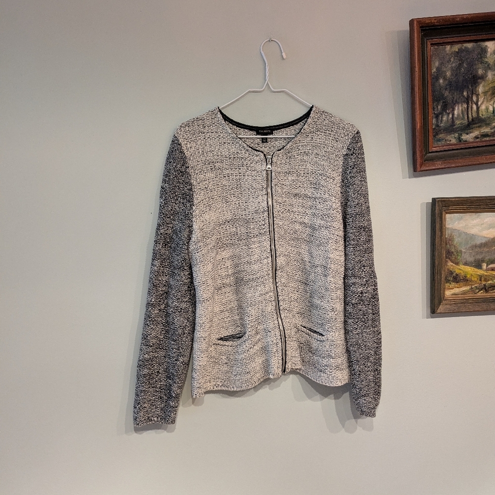 Talbots Women's XL Colorblock Textured Knit Zip Cardigan Jacket Gray Tones
